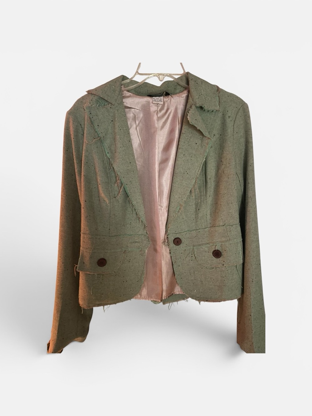 Fresh + Wear Mint Green Frayed Tweed Blazer Jacket - Size L